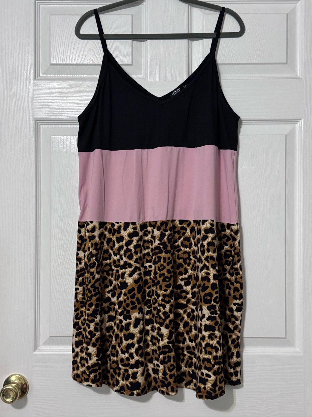 SHEIN Black, Pink & Leopard-Print Colorblock Mini Dress